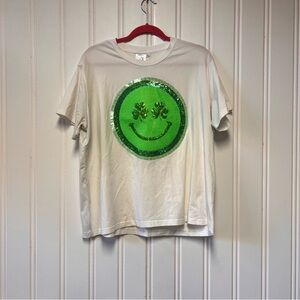 QUEEN OF SPARKLES St Patrick’s Day Shamrock Eyes Lucky Clover Smiley Face Top